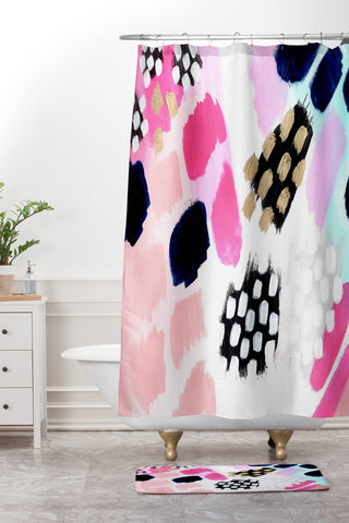 Laura Fedorowicz Hot Pink Abstract Shower Curtain And Mat