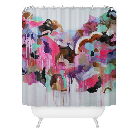 Laura Fedorowicz I Love the Flamingos Shower Curtain