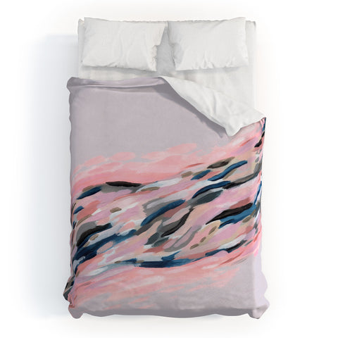Laura Fedorowicz Pink Flutter on Grey Duvet Cover