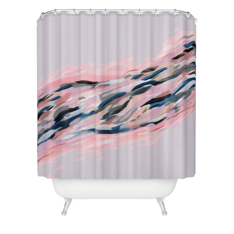Laura Fedorowicz Pink Flutter on Grey Shower Curtain
