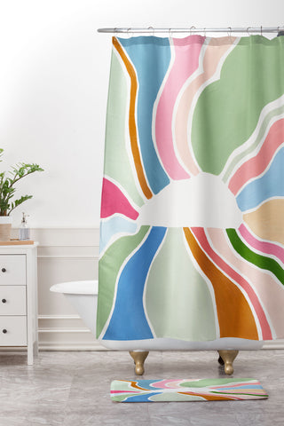 Laura Fedorowicz Sunburst White Center Shower Curtain And Mat
