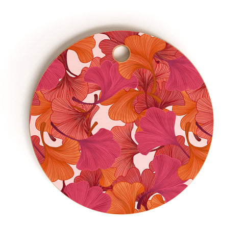 Laura Graves Autumn ginkgo leaves Cutting Board Round