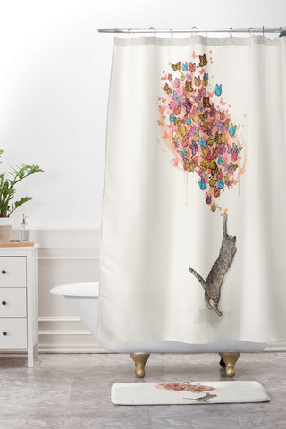 Laura Graves catching butterflies Shower Curtain And Mat