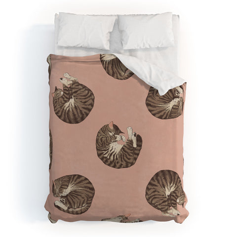 Laura Graves polka dot cats Duvet Cover