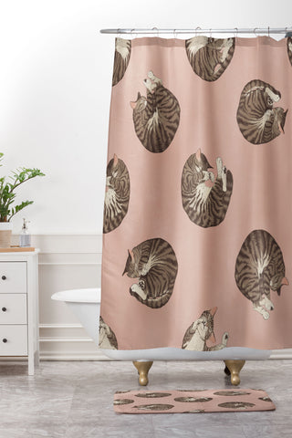 Laura Graves polka dot cats Shower Curtain And Mat