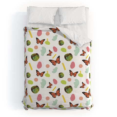 Laura Redburn Butterflies And Plaid Duvet Cover