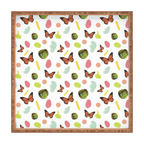 Laura Redburn Butterflies And Plaid Square Tray