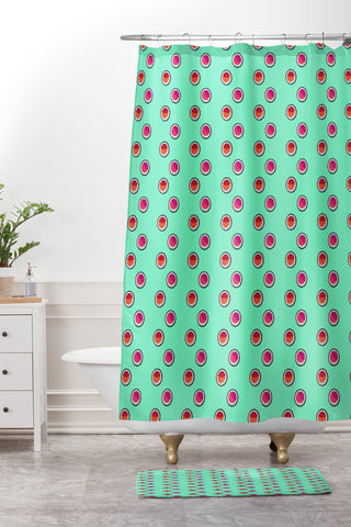 Laura Redburn Circle Spot Dot Mint Shower Curtain And Mat