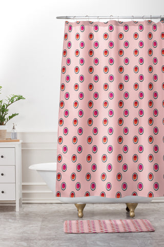 Laura Redburn Circle Spot Dot Pink Shower Curtain And Mat