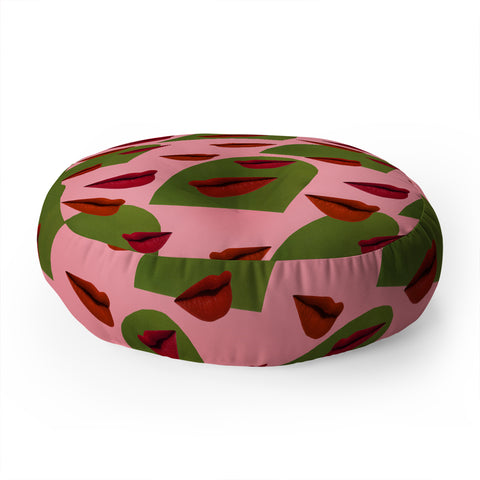 Laura Redburn retro lips Floor Pillow Round