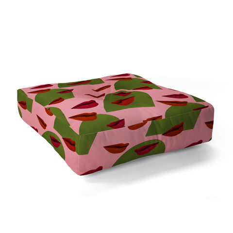 Laura Redburn retro lips Floor Pillow Square