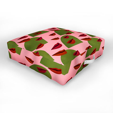 Laura Redburn retro lips Outdoor Floor Cushion