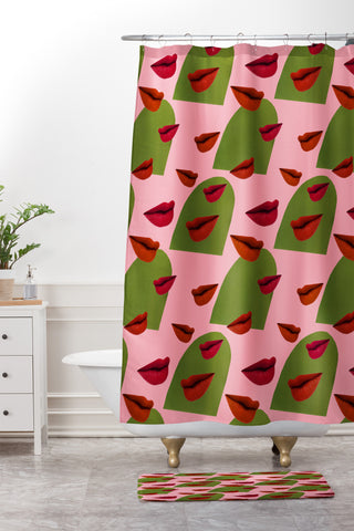 Laura Redburn retro lips Shower Curtain And Mat
