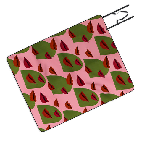 Laura Redburn retro lips Picnic Blanket