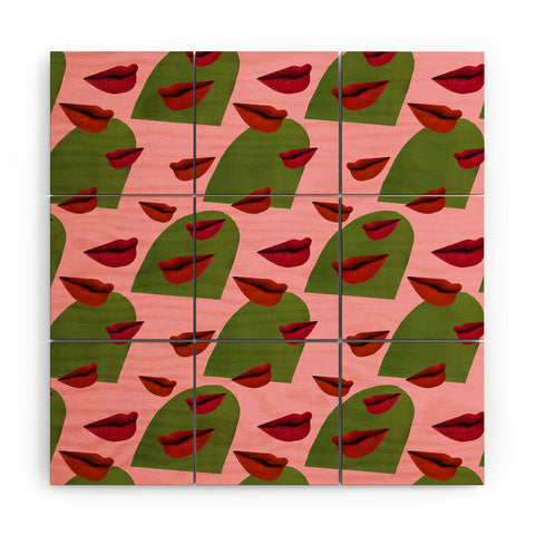 Laura Redburn retro lips Wood Wall Mural