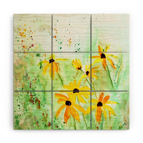 Laura Trevey Black Eyed Susans Wood Wall Mural