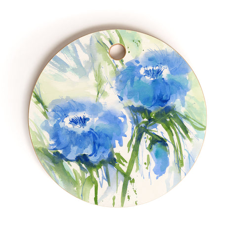 Laura Trevey Blue Blossoms Two Cutting Board Round