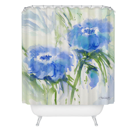 Laura Trevey Blue Blossoms Two Shower Curtain
