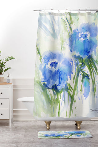 Laura Trevey Blue Blossoms Two Shower Curtain And Mat