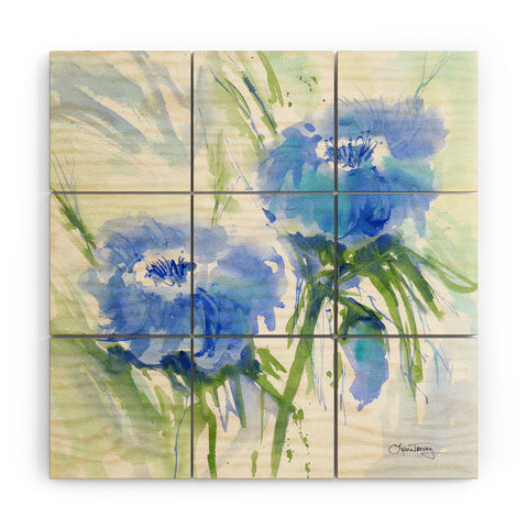 Laura Trevey Blue Blossoms Two Wood Wall Mural