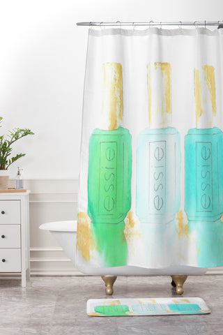 Laura Trevey Essie In Blue Shower Curtain And Mat