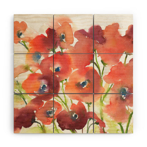 Laura Trevey Field Of Poppies Wood Wall Mural