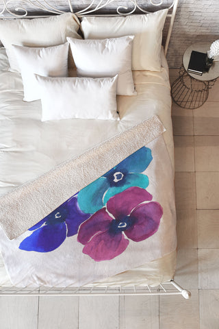 Laura Trevey Jewel Tone Pansies Fleece Throw Blanket