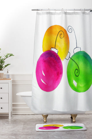 Laura Trevey Pink And Green Holiday Shower Curtain And Mat