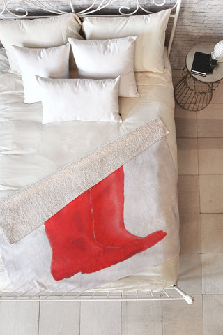 Laura Trevey Red Boots Fleece Throw Blanket