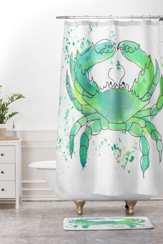 Laura Trevey Seafoam Green Crab Shower Curtain And Mat