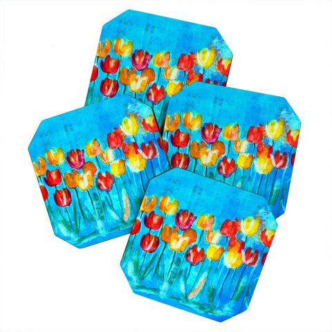 Laura Trevey Tulips in Blue Coaster Set