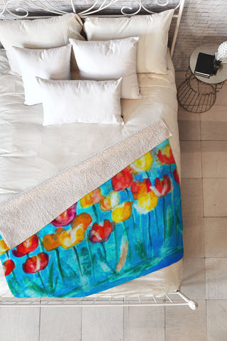 Laura Trevey Tulips in Blue Fleece Throw Blanket