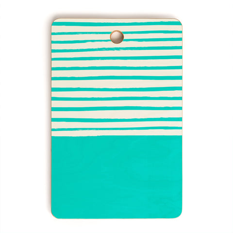 Leah Flores Aqua x Stripes Cutting Board Rectangle