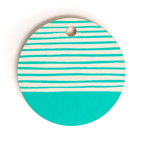 Leah Flores Aqua x Stripes Cutting Board Round
