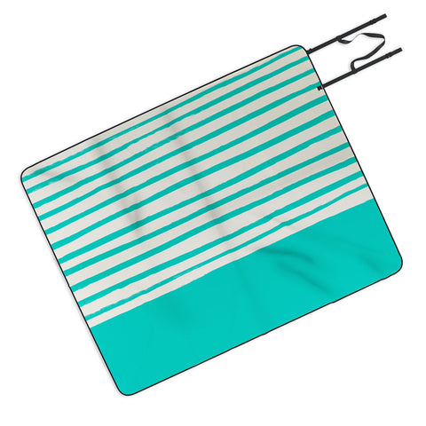 Leah Flores Aqua x Stripes Picnic Blanket