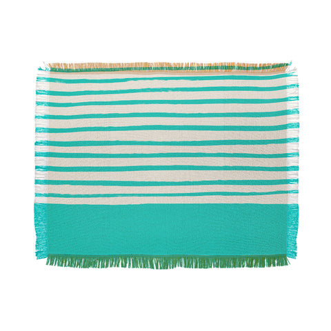 Leah Flores Aqua x Stripes Throw Blanket
