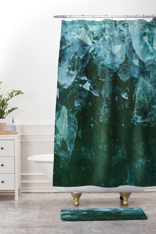 Leah Flores Aquamarine Gemstone Shower Curtain And Mat
