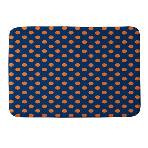 Leah Flores Blue and Orange Polka Dots Memory Foam Bath Mat