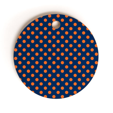 Leah Flores Blue and Orange Polka Dots Cutting Board Round