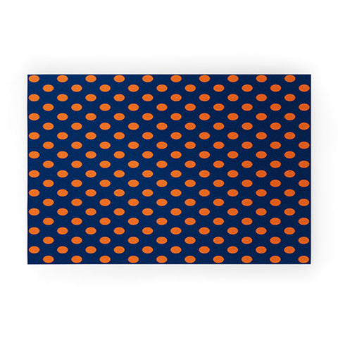 Leah Flores Blue and Orange Polka Dots Welcome Mat