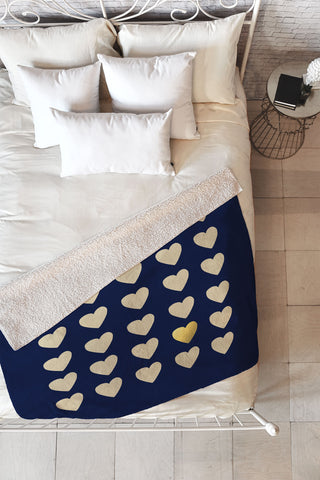 Leah Flores Gold Heart Fleece Throw Blanket