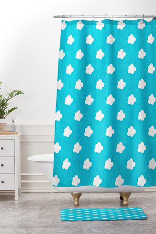 Leah Flores Happy Little Clouds Shower Curtain And Mat