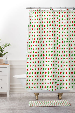 Leah Flores Holiday Polka Dots Shower Curtain And Mat