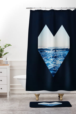 Leah Flores Ocean Heart Shower Curtain And Mat