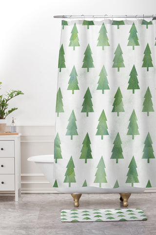 Leah Flores Pine Tree Forest Pattern Shower Curtain And Mat