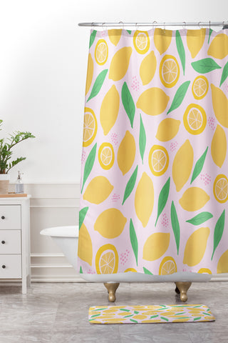 Leah Flores Pink Lemonade Pattern Shower Curtain And Mat