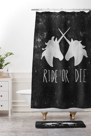 Leah Flores Ride or Die Unicorns Shower Curtain And Mat