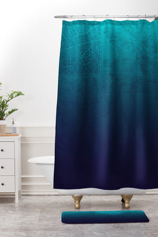 Leah Flores Sapphire Map Shower Curtain And Mat