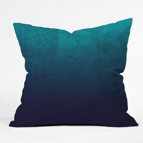 Leah Flores Sapphire Map Outdoor Throw Pillow