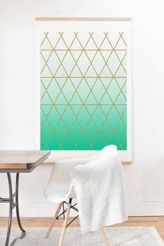 Leah Flores Turquoise and Gold Geometric Art Print And Hanger